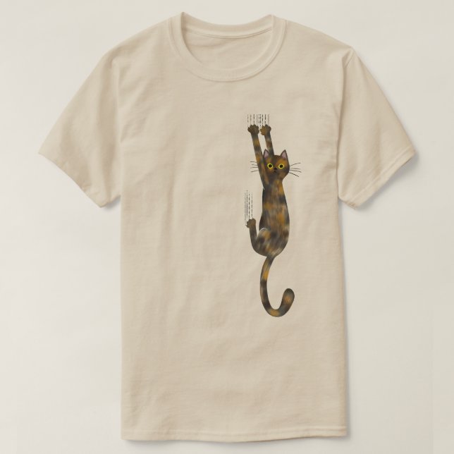 Tortoise Snäcka Cat Hanging on | Funny Tortie Cat T Shirt (Design framsida)