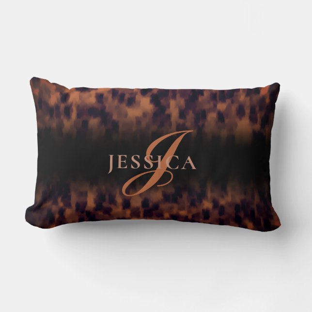 Tortoise Snäcka Mönster Animal Print Monogram Namn Lumbarkudde (Framsida)
