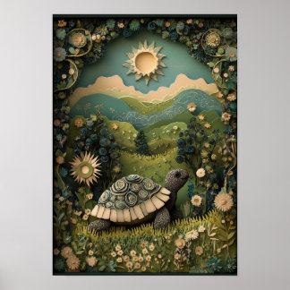 Tortoise | Sunny Summer Forest Art Poster