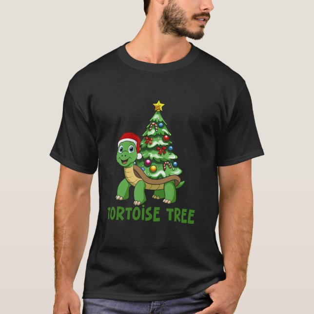 Tortoise Träd julturtle Hat Santa Funny Paj T Shirt (Framsida)
