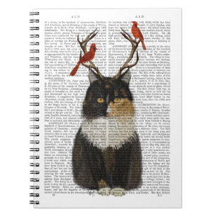 Tortoiseshell Cat med Antlers och Red Birds Anteckningsbok