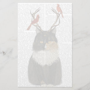 Tortoiseshell Cat med Antlers och Red Birds Brevpapper