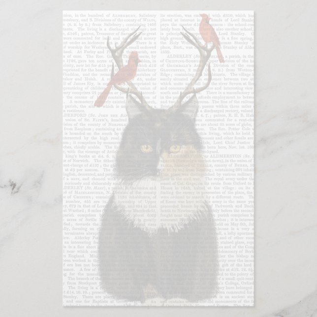 Tortoiseshell Cat med Antlers och Red Birds Brevpapper (Framsida)