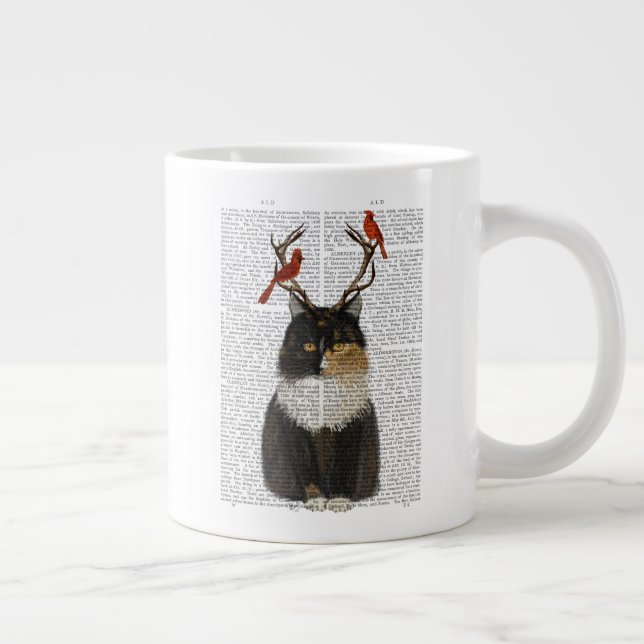 Tortoiseshell Cat med Antlers och Red Birds Jumbo Mugg (Höger)