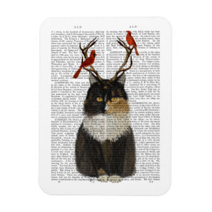Tortoiseshell Cat med Antlers och Red Birds Magnet