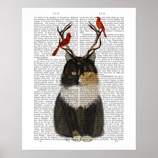 Tortoiseshell Cat med Antlers och Red Birds Poster (Framsidan)