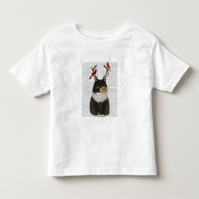Tortoiseshell Cat med Antlers och Red Birds T Shirt (Framsida)
