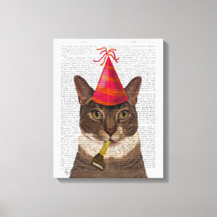 Tortoiseshell Cat med Party Hat Canvastryck