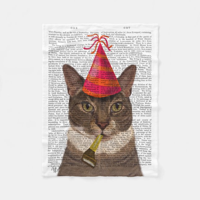 Tortoiseshell Cat med Party Hat Fleecefilt (Framsidan)