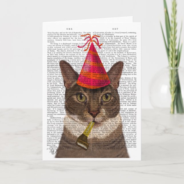 Tortoiseshell Cat med Party Hat Kort (Framsida)