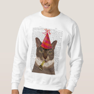 Tortoiseshell Cat med Party Hat Lång Ärmad Tröja