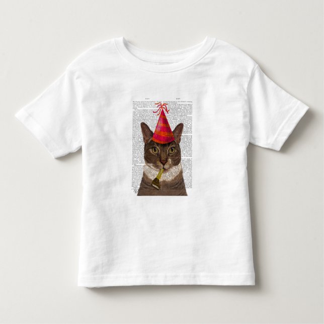 Tortoiseshell Cat med Party Hat T Shirt (Framsida)