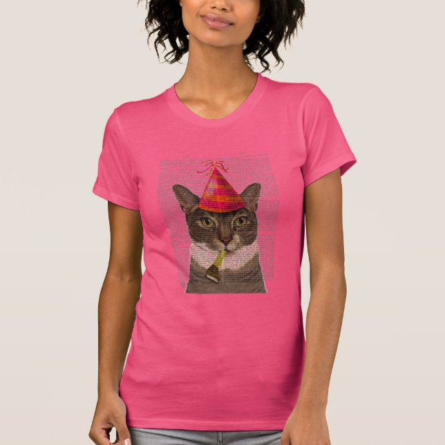 Tortoiseshell Cat med Party Hat T Shirt (Framsida)