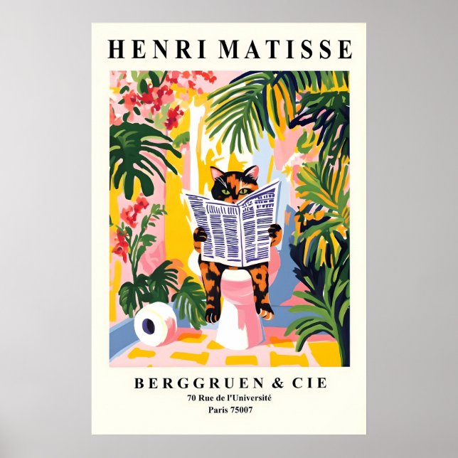 Tortoiseshell Cat on a Toilet Print - Matisse Poster (Framsidan)