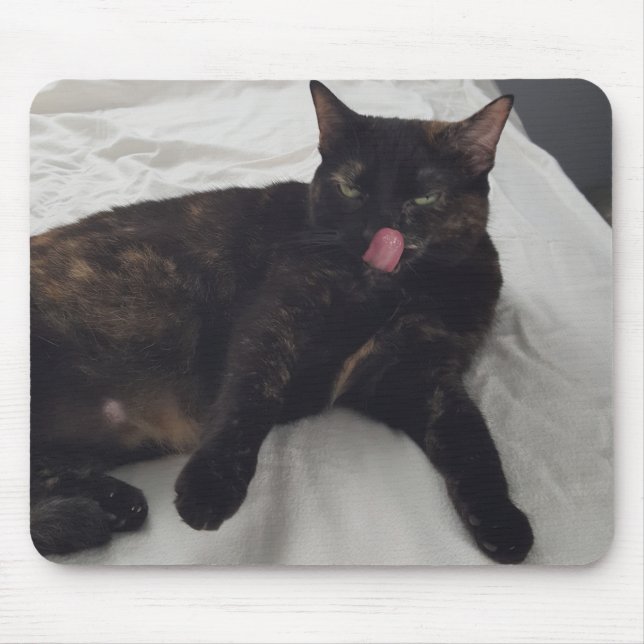 Tortoiseshell Cat Slickande, Tunga ut, Mousepads Musmatta (Framsidan)