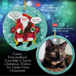 Tortoiseshell Cat Visits Santa med Superskoj Wish Julgransprydnad Keramik