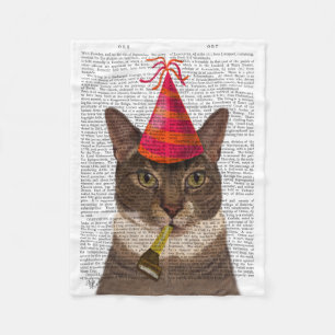 Tortoiseshell Kat med Party Hat Fleecefilt