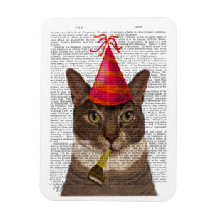 Tortoiseshell Kat med Party Hat Magnet