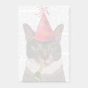Tortoiseshell Kat med Party Hat Post-it Block