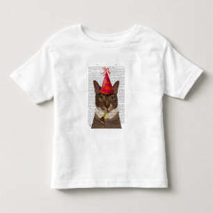 Tortoiseshell Kat med Party Hat T Shirt