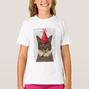 Tortoiseshell Kat med Party Hat T Shirt