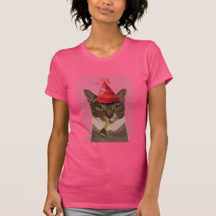 Tortoiseshell Kat med Party Hat T Shirt