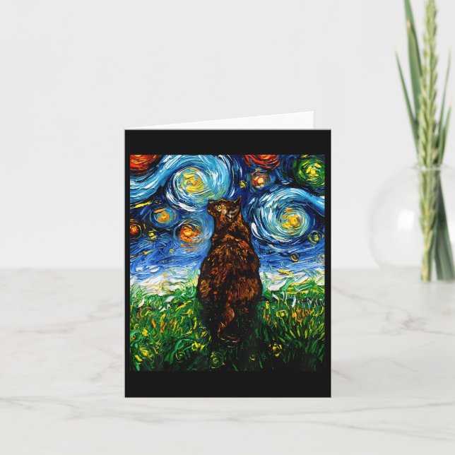 Tortoiseshell Tortie Starry Night Kattunge Art av Kort (Framsida)