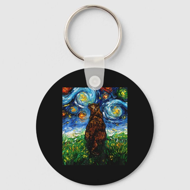 Tortoiseshell Tortie Starry Night Kattunge Art av Nyckelring (Framsida)