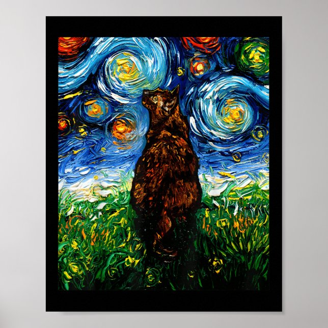 Tortoiseshell Tortie Starry Night Kattunge Art av Poster (Framsidan)