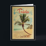 Tortola Handflatan Träd Vintage resor Kort<br><div class="desc">Ett unikt modernt Tortola Virgin-öarnas nyskapande i mitten av århundradet i vintage resor poster stil. Den har en böjd handflatan träd på sandstranden med hav under ett blått grumligt himlar.</div>