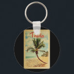 Tortola Handflatan Träd Vintage resor Nyckelring<br><div class="desc">Ett unikt modernt Tortola Virgin-öarnas nyskapande i mitten av århundradet i vintage resor poster stil. Den har en böjd handflatan träd på sandstranden med hav under ett blått grumligt himlar.</div>