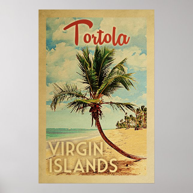 Tortola Handflatan Träd Vintage resor Poster (Framsidan)