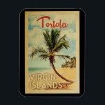 Tortola Magnet Handflatan Träd Vintage resor<br><div class="desc">Ett unikt modernt Tortola Virgin-öarnas nyskapande i mitten av århundradet i vintage resor poster stil. Den har en böjd handflatan träd på sandstranden med hav under ett blått grumligt himlar.</div>