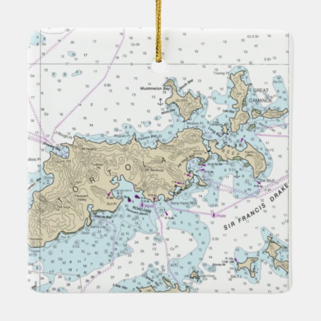 Tortola Nautical Chart Julgransprydnad Keramik (Baksida)