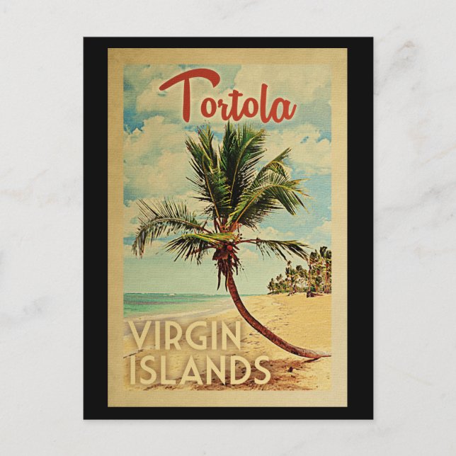 Tortola Palmträd Vintage Resa Vykort (Framsida)