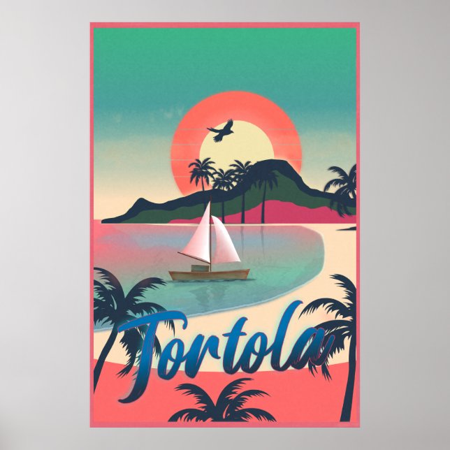 Tortola Retro Coastal Art - Vibrant Island Sunset Poster (Framsidan)