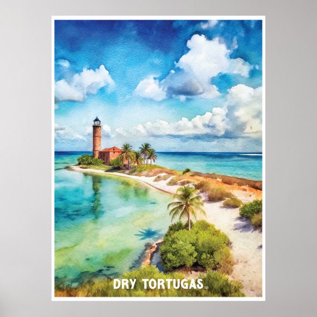 Tortugas nationalpark - vattenfärgsmålning poster (Framsidan)