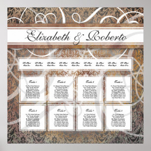 Toscan Damask, elegant bröllop Bord Poster