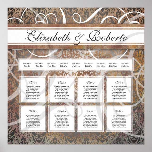 Toscan Damask, elegant bröllop Bord Poster (Framsidan)