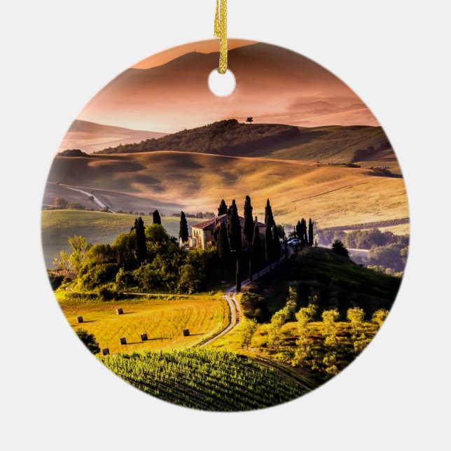 Toscana, foto av Italiens landskap Julgransprydnad Keramik (Baksidan)
