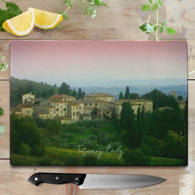 Toscana Italien Akvarell Skärbräda (Tuscany Italy Watercolor Glass Cutting Board)