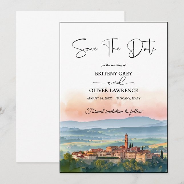 TOSCANA Italien Akvarell Skyline Spara Datumet (Fram/baksida)