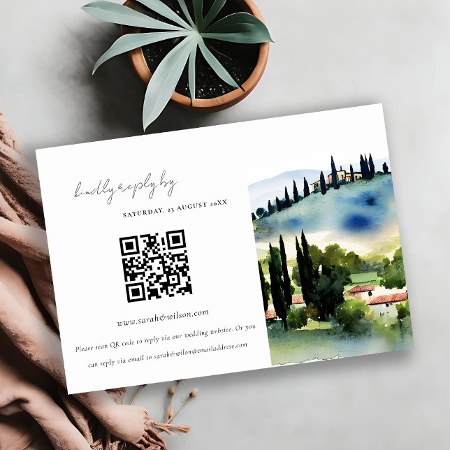 Toscana Italien Landskapsbröllop QR-kod RSVP Tilläggskort (Skapare uppladdad)