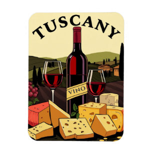 Toscana Italien Vin och Cheese Culinary Travel Art Magnet