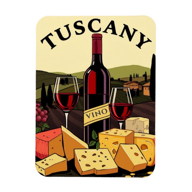 Toscana Italien Vin och Cheese Culinary Travel Art Magnet (Vertikal)