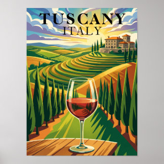 Toscana Italien vingård solnedgång resa illustrati Poster