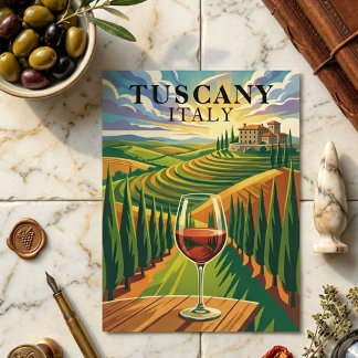 Toscana Italien Vingård Solnedgång Resa Illustrati Vykort