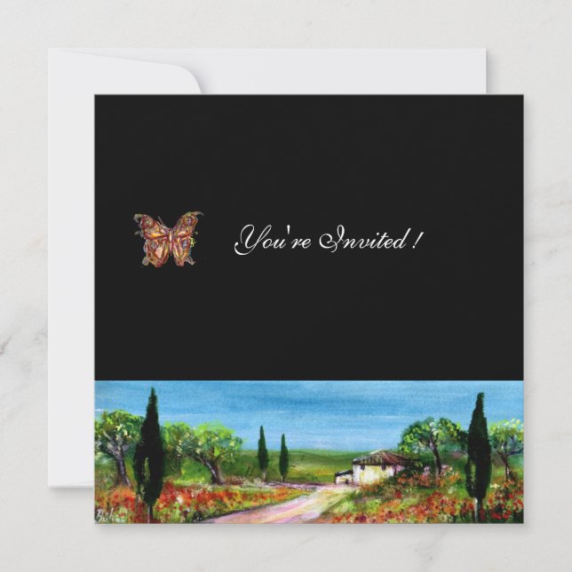 TOSCANA LANDSKAP 4,gul grön svart Inbjudningar (Framsida)