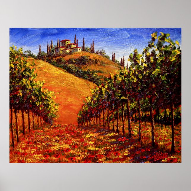 Toscana Vineyard vid Backe Poster (Framsidan)