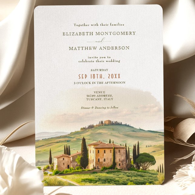 Toscanany Watercolor Italien Destination Wedding Inbjudningar (Skapare uppladdad)